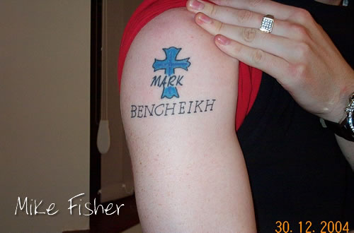 Mike Bibby, tattoo, leg. Mike Fisher tattoo